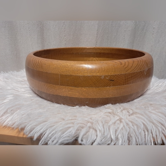 Vintage Handcarved 14" Wooden Serving Bowl And Serving Spoon Made In The USA - Picture 7 of 11